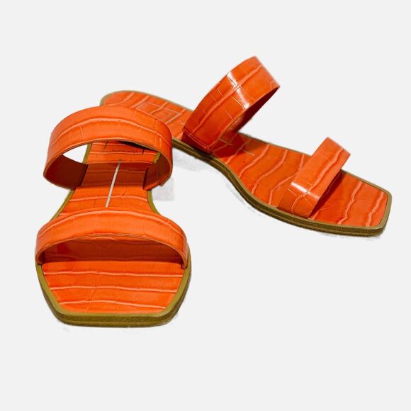 Dolce Vita Isaac Sandals 6.5M Orange Moc Croc Strappy Slides Low Heel Beachy - Picture 1 of 8